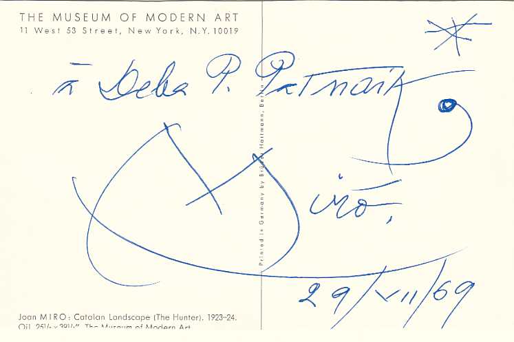 MIRO, JOAN. Postcard Inscribed and Signed,